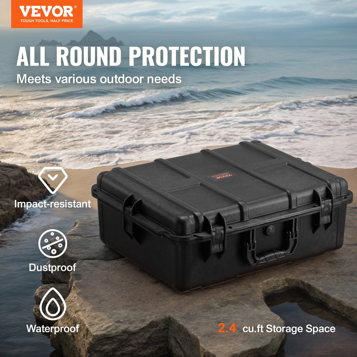 VEVOR Weatherproof Hard Case, Heavy Duty Protective Dry Box Case with