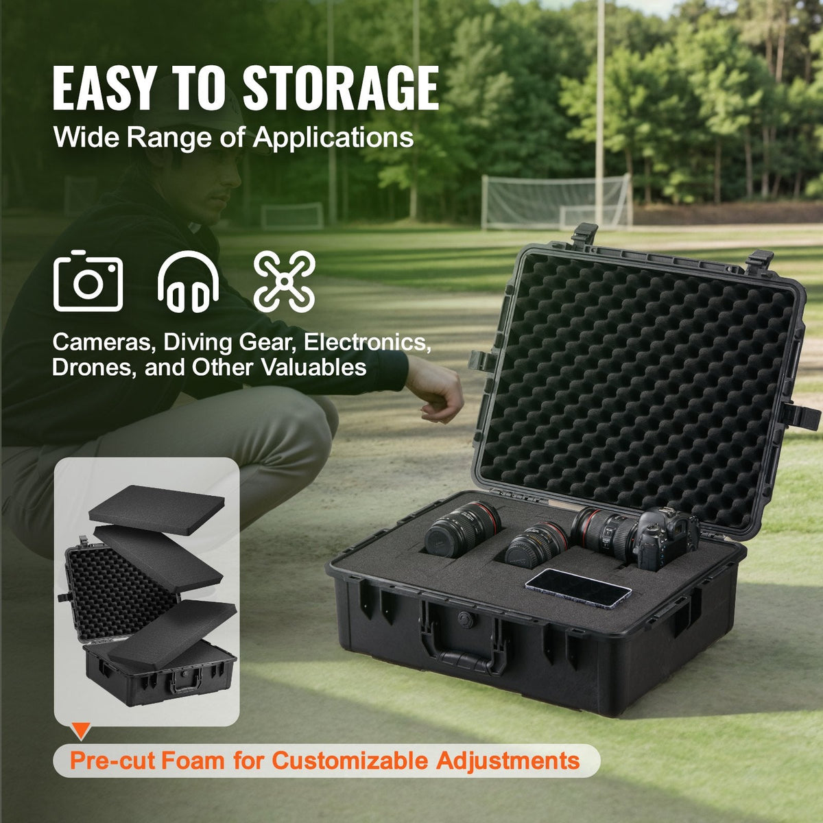 VEVOR Weatherproof Hard Case, Heavy Duty Protective Dry Box Case with