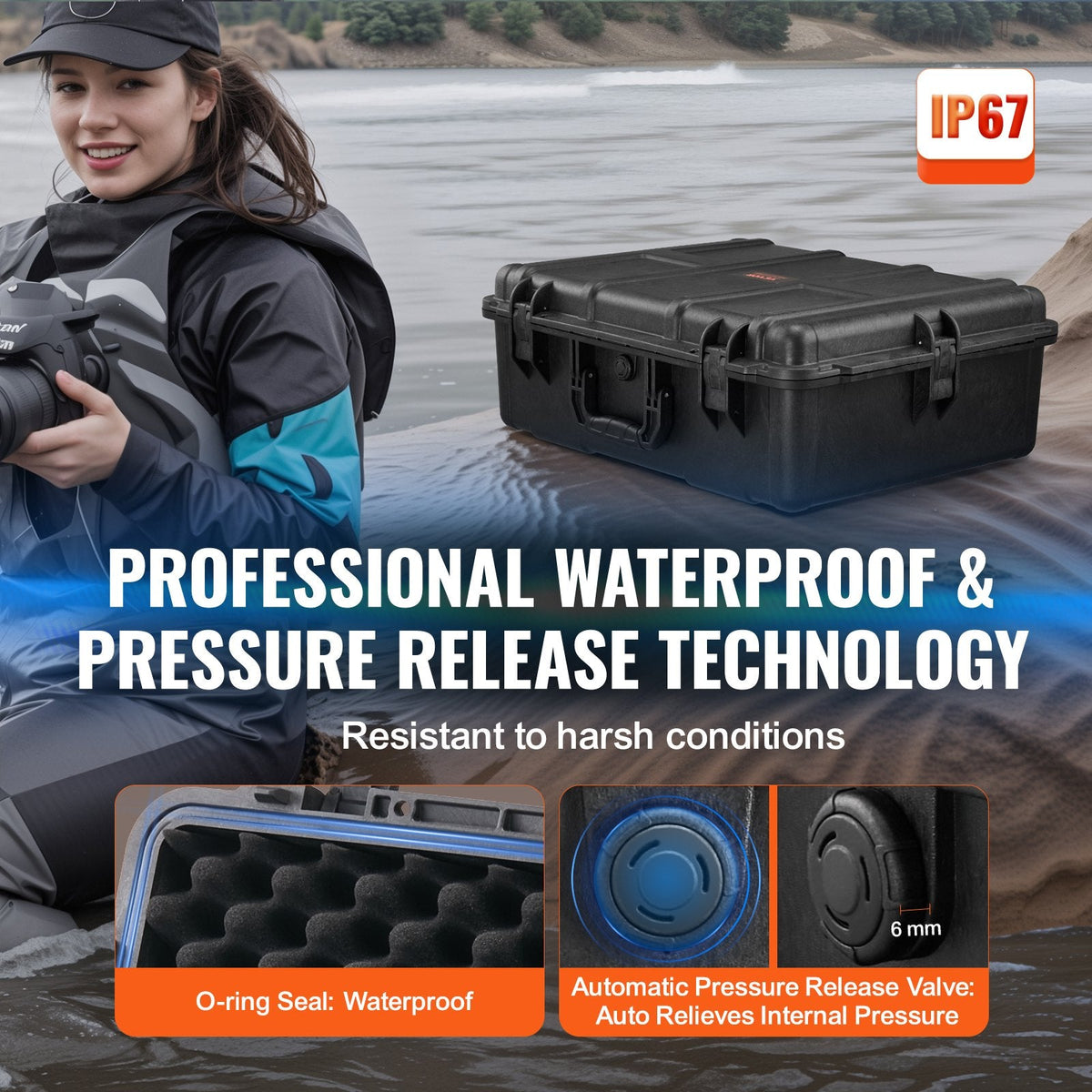 VEVOR Weatherproof Hard Case, Heavy Duty Protective Dry Box Case with