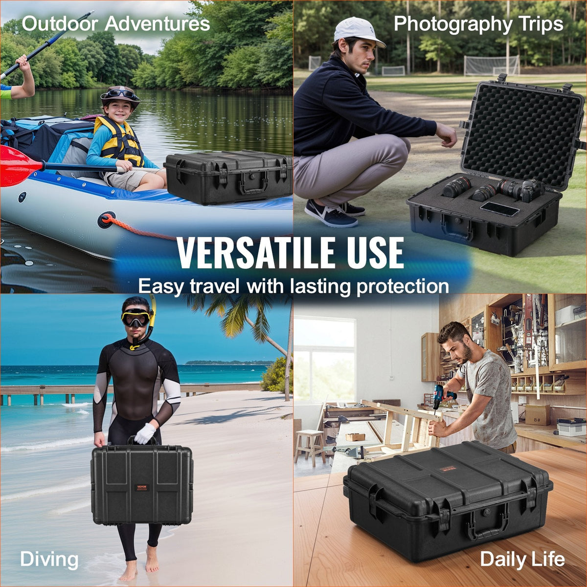 VEVOR Weatherproof Hard Case, Heavy Duty Protective Dry Box Case with