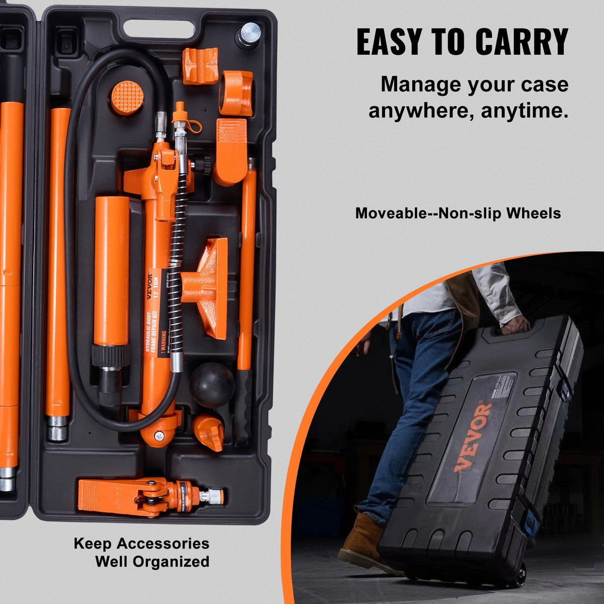 VEVOR 12 Ton Porta Power Kit, Hydraulic Ram with Pump with 4.6 ft/1.4