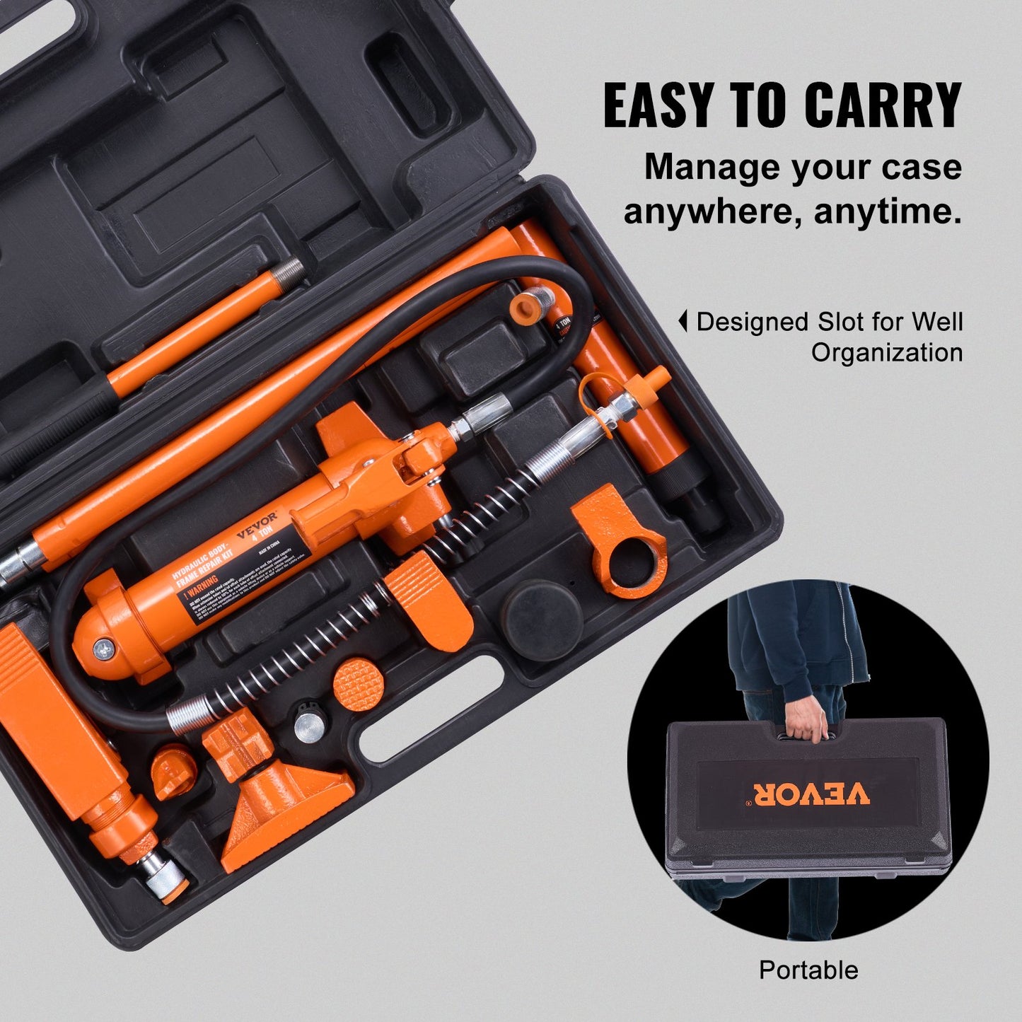 4 Ton Porta Power Kit, Portable Hydraulic Jack with 3.9 ft/1.2 m Oil