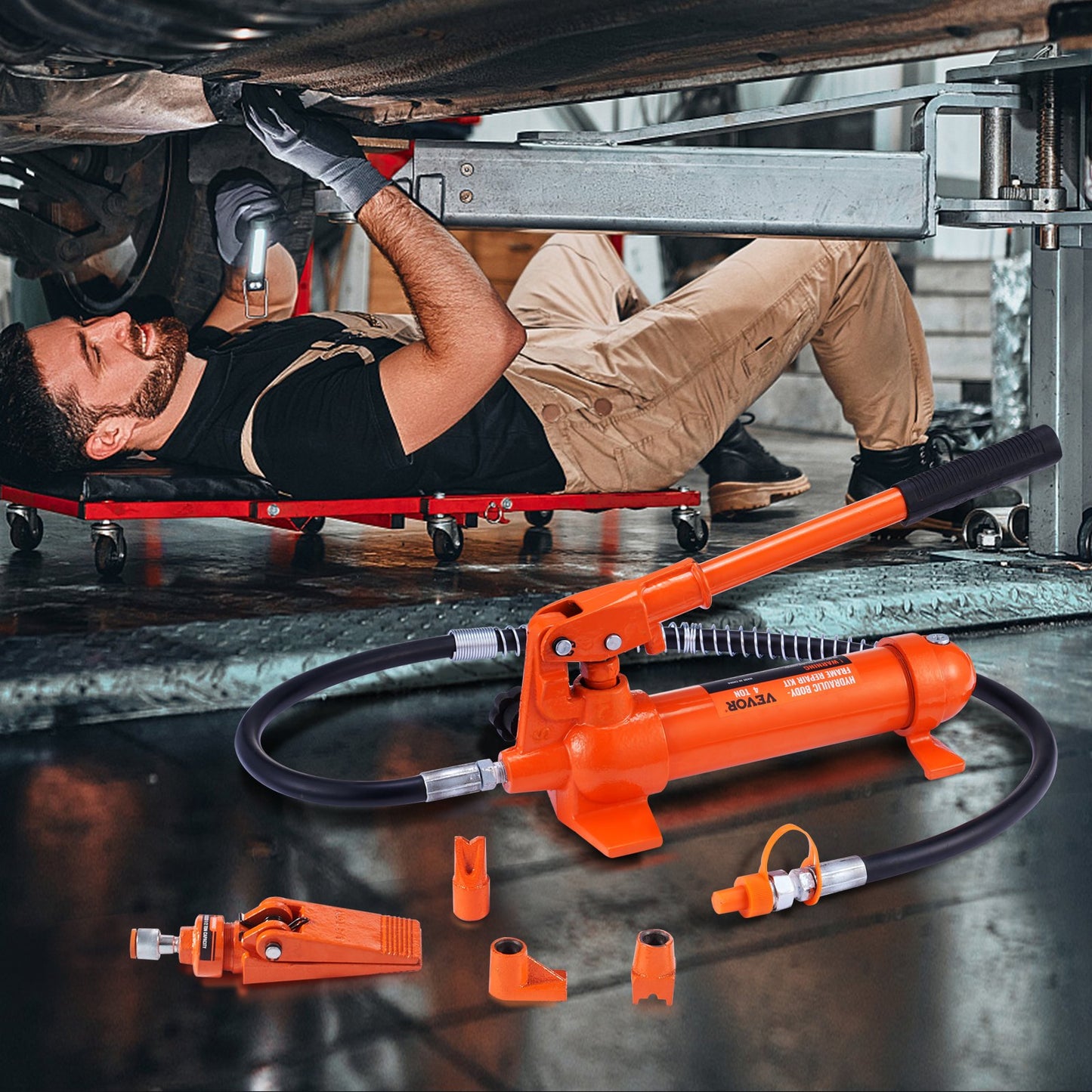 4 Ton Porta Power Kit, Portable Hydraulic Jack with 3.9 ft/1.2 m Oil