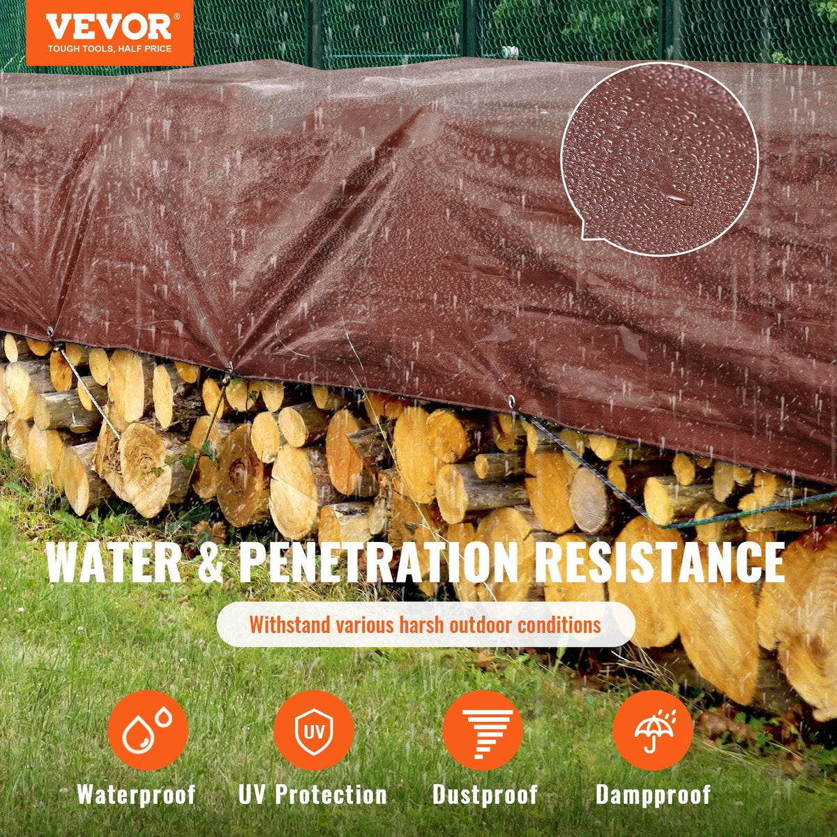 VEVOR Tarp 609.6 x 1219.2 cm 0.41 mm Extra Thick, Waterproof Poly