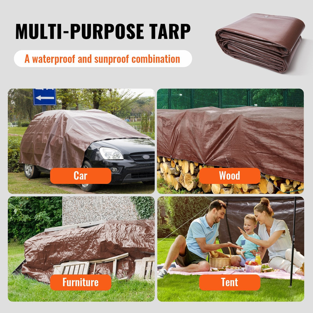 VEVOR Tarp 609.6 x 1219.2 cm 0.41 mm Extra Thick, Waterproof Poly