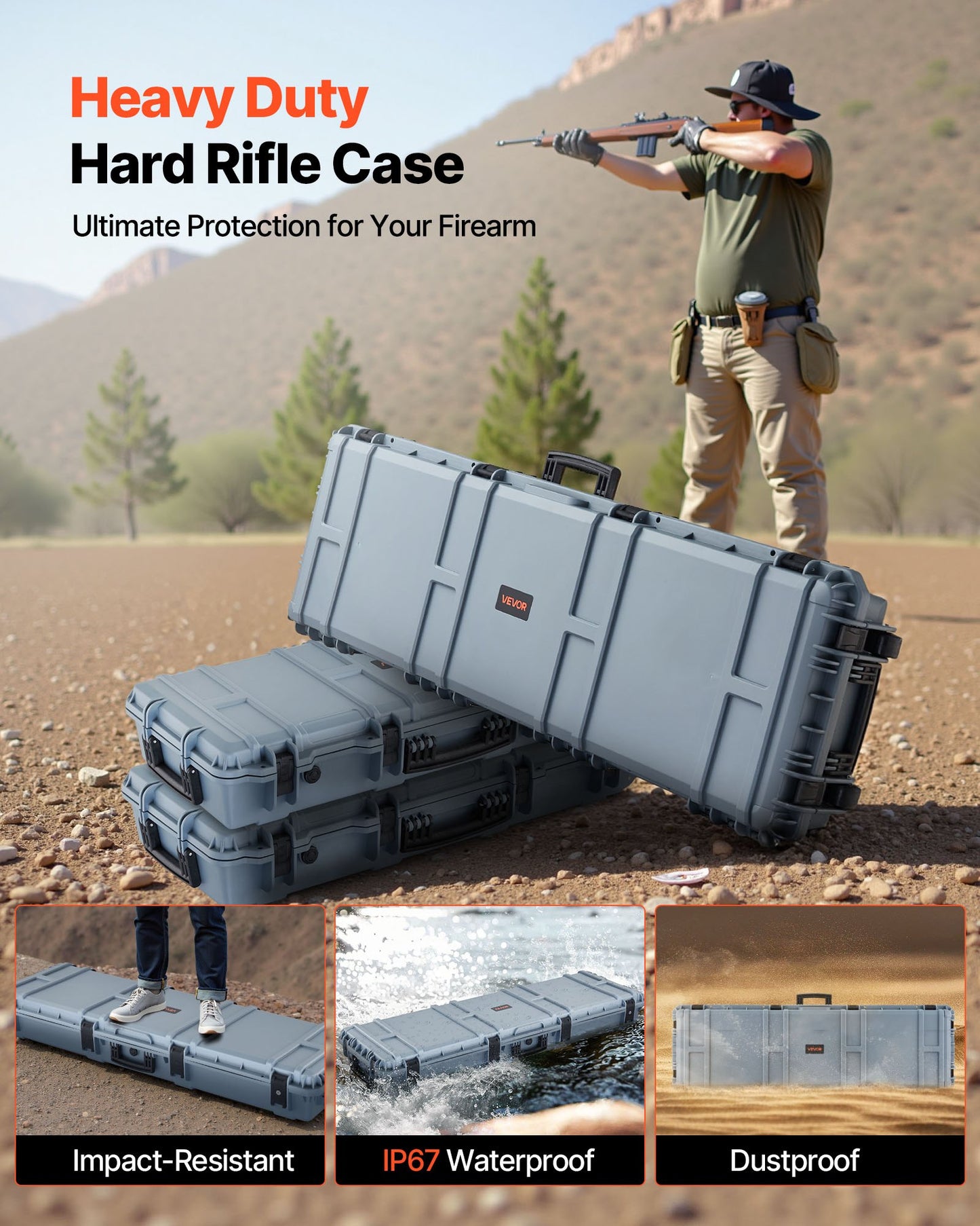 Hard Rifle Case, Lockable Rifle Case with Pre-cut Foams, 139.1 cm Gun