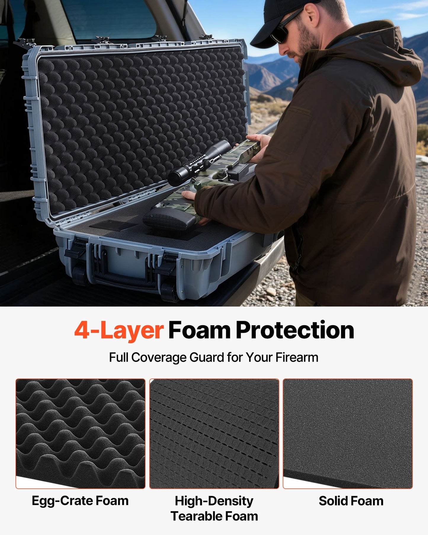 Hard Rifle Case, Lockable Rifle Case with Pre-cut Foams, 139.1 cm Gun