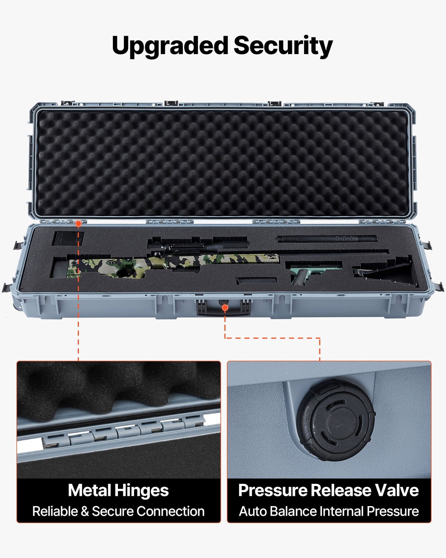 Hard Rifle Case, Lockable Rifle Case with Pre-cut Foams, 139.1 cm Gun