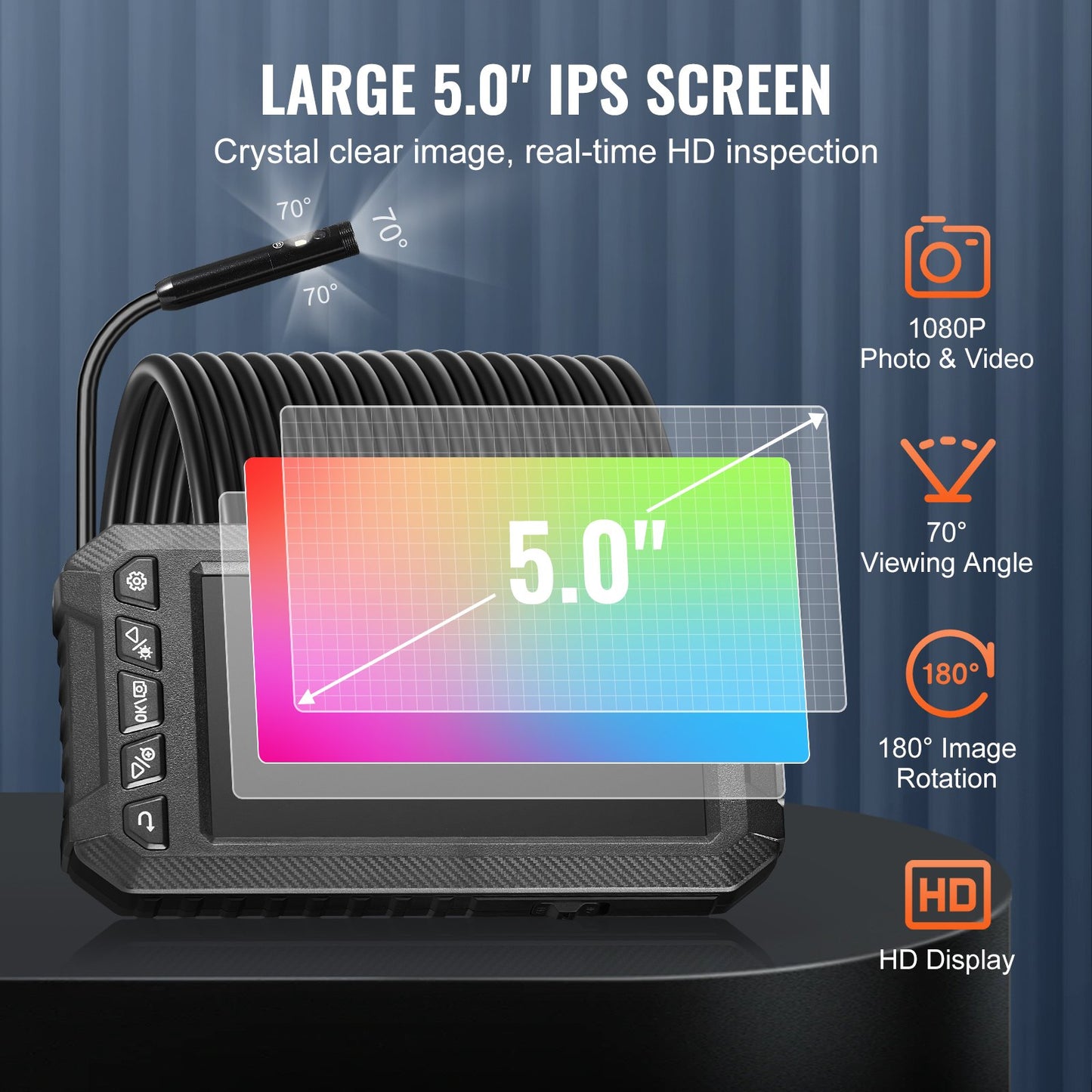 Endoscope Camera with Lights Triple Lens Borescope 499.9 cm Cable 12.7