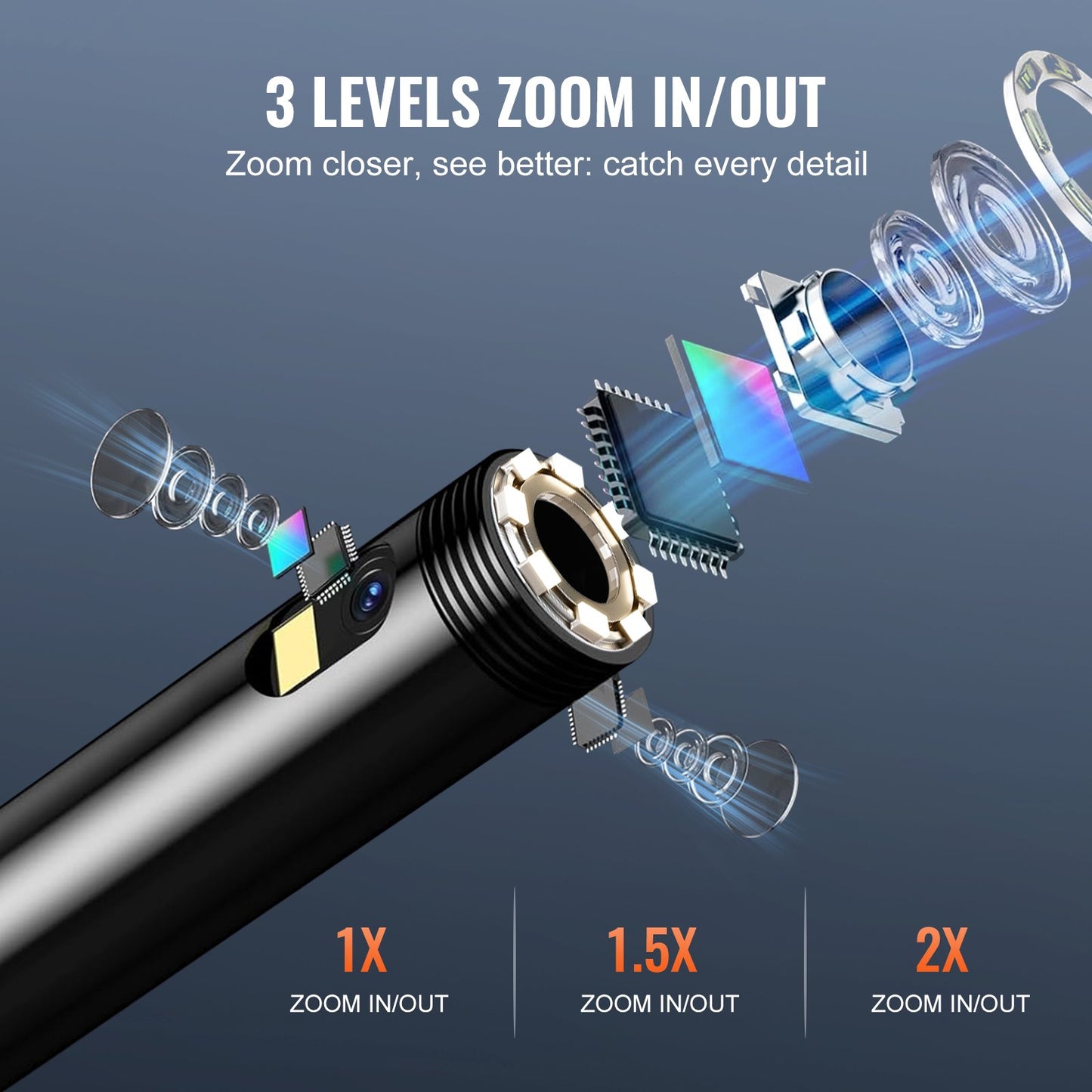 Endoscope Camera with Lights Triple Lens Borescope 499.9 cm Cable 12.7