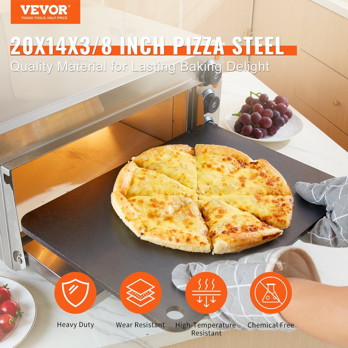 VEVOR Pizza Steel, 20" x 14" x 3/8" Pizza Steel Plate for Oven,