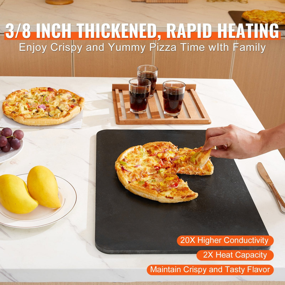 VEVOR Pizza Steel, 20" x 14" x 3/8" Pizza Steel Plate for Oven,