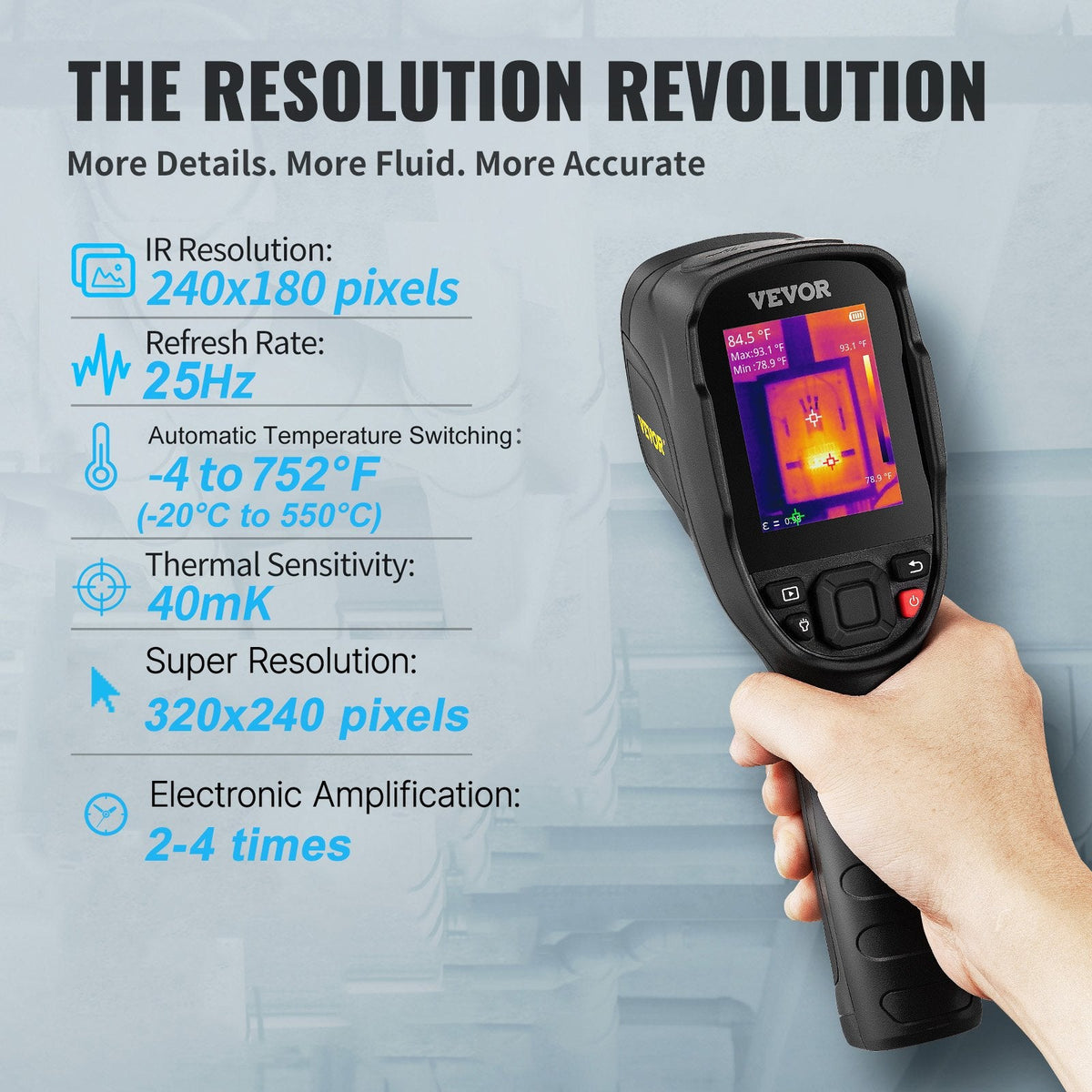 VEVOR Infrared Thermal Imager Thermal Camera IR Resolution 240x180 7.1