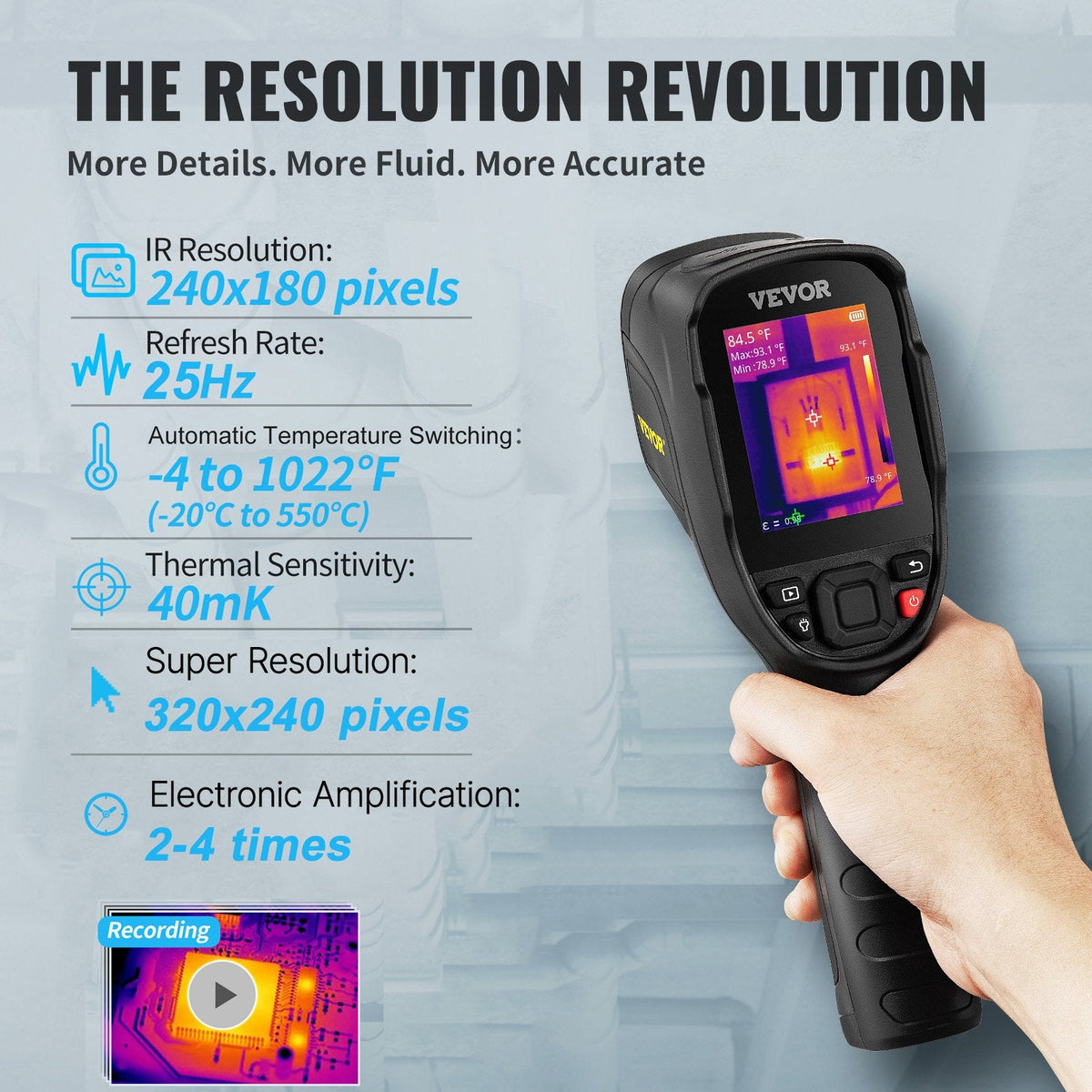 VEVOR Thermal Imaging Camera, 320 x 240 Pixels Super Resolution with