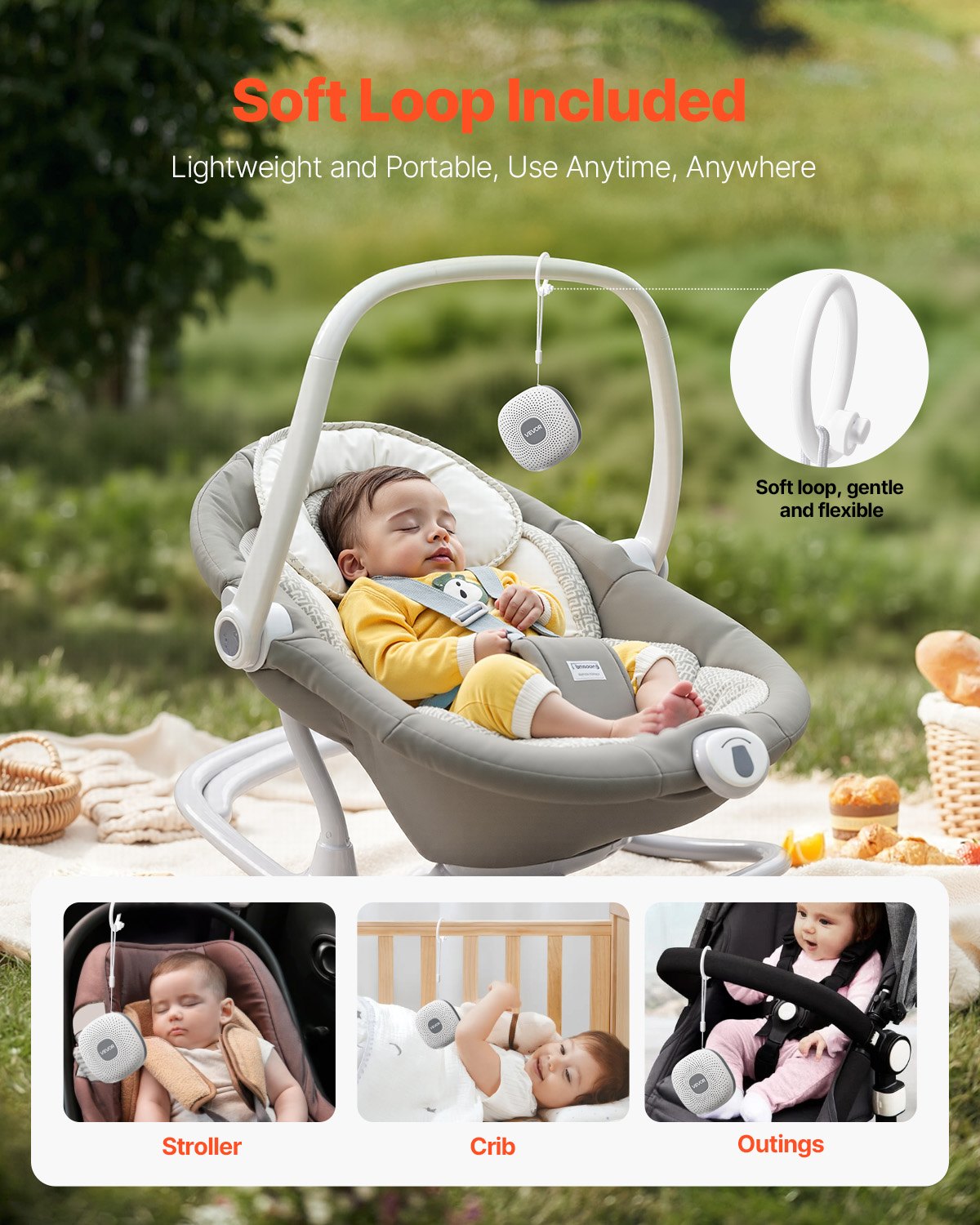 Sound Machine, 21 Soothing Sleep Sounds, 3-in-1 Portable and Hangable