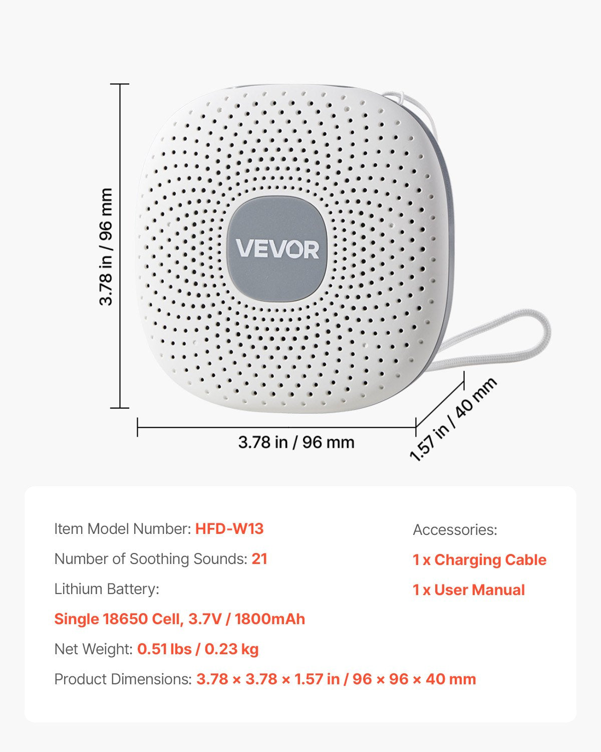 Sound Machine, 21 Soothing Sleep Sounds, 3-in-1 Portable and Hangable