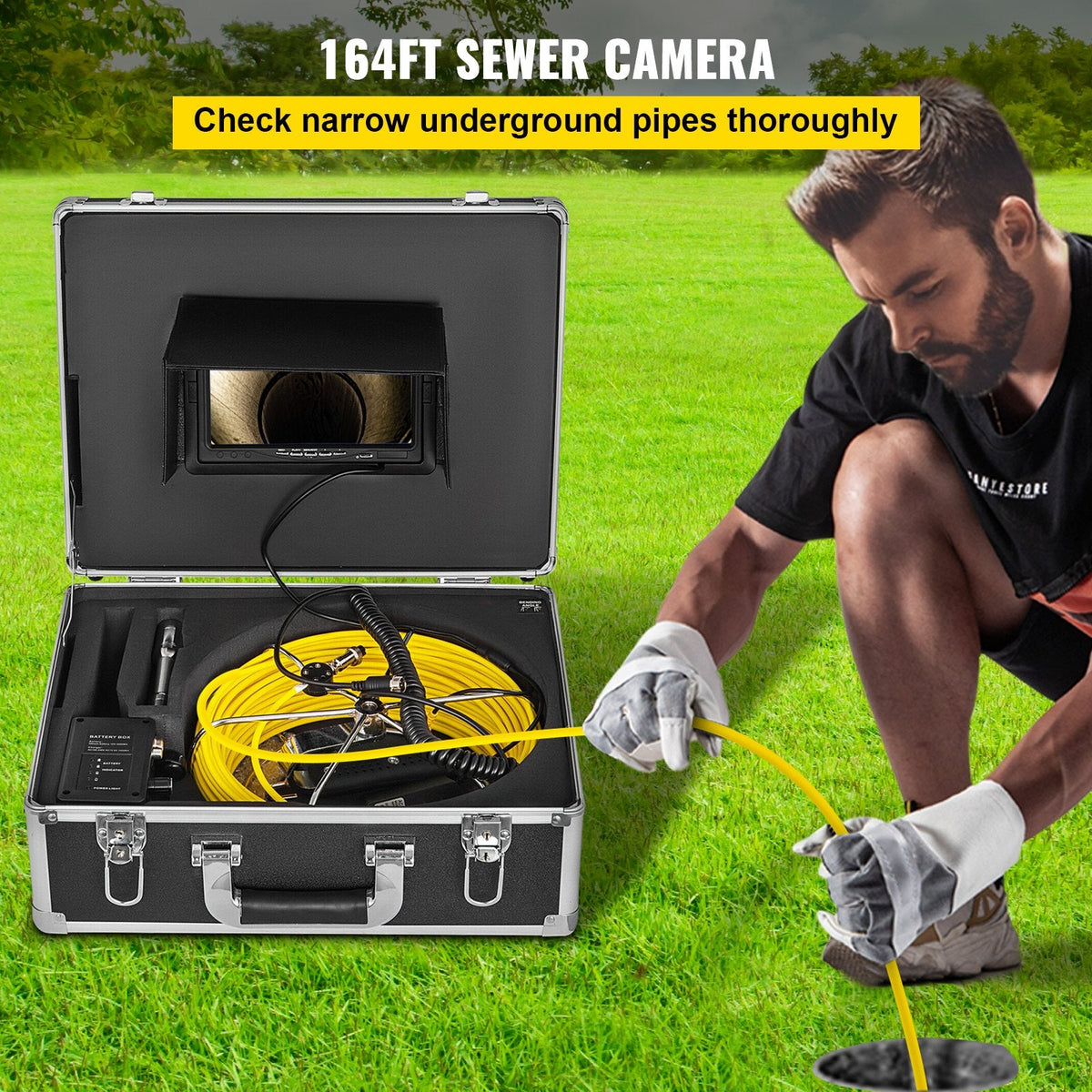 VEVOR 50M Sewer Inspection Camera 7 Inch Monitor LCD DVR Waterproof