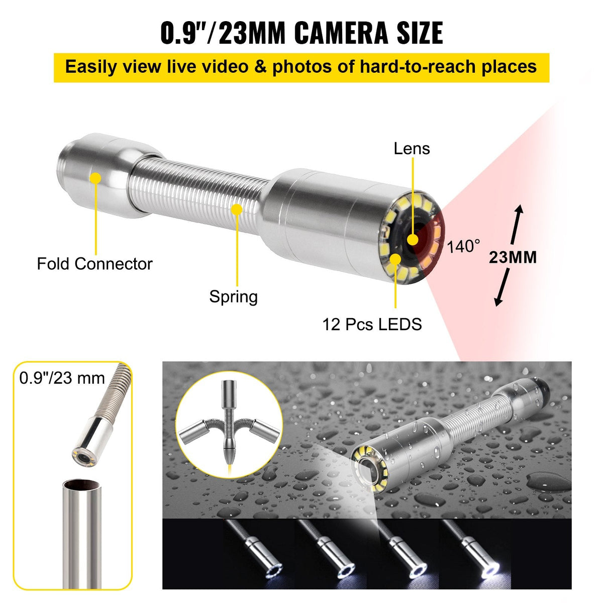 VEVOR 50M Sewer Inspection Camera 7 Inch Monitor LCD DVR Waterproof