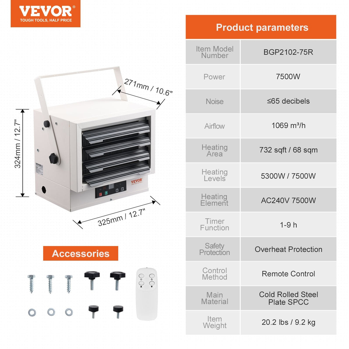 VEVOR Electric Garage Heater, 7500-Watt Digital Fan-Forced