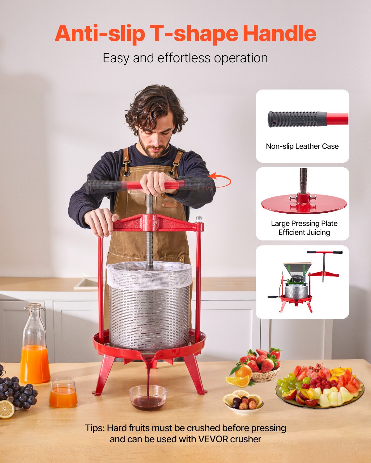 VEVOR 3.69 Gal/14L Fruit Wine Press, Stainless Steel Basket with