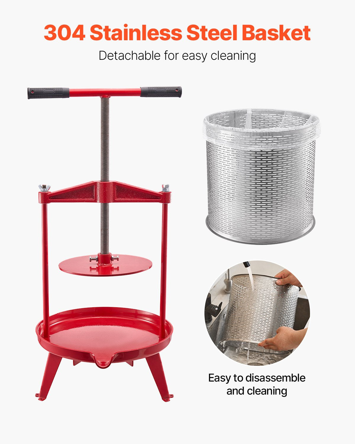 VEVOR 3.69 Gal/14L Fruit Wine Press, Stainless Steel Basket with