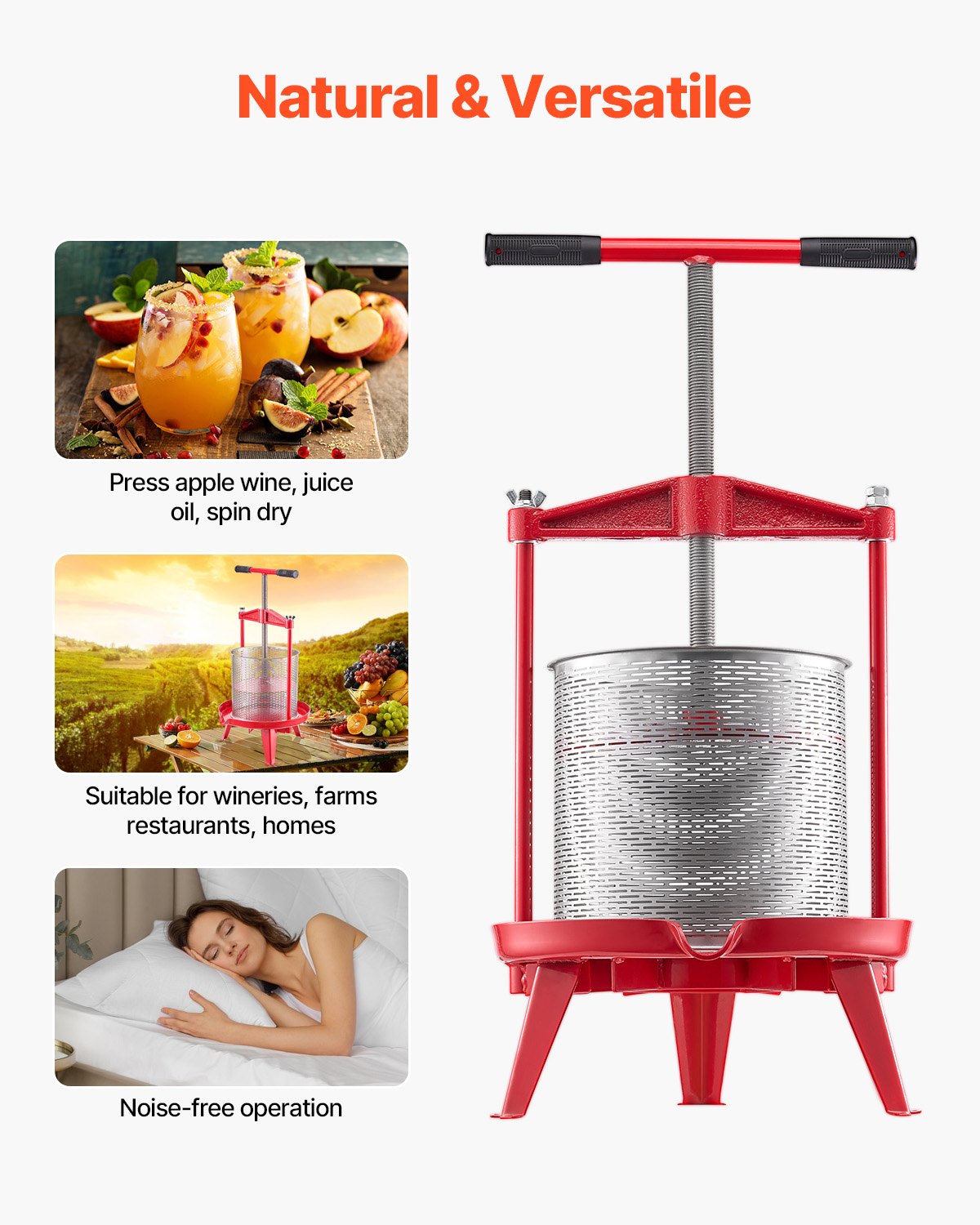 VEVOR 3.69 Gal/14L Fruit Wine Press, Stainless Steel Basket with