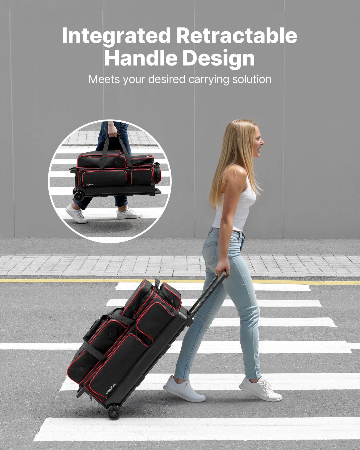 Bowling Ball Bag, 3 Ball Double Roller Bowling Bag with Wheels,