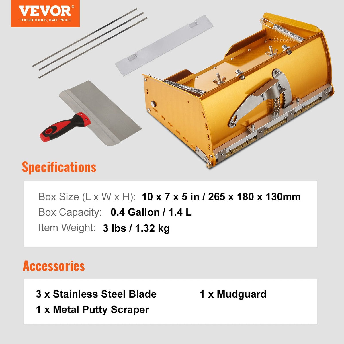 VEVOR Drywall Flat Box, 10-Inch Wide Quick Clean, Aluminum Finishing