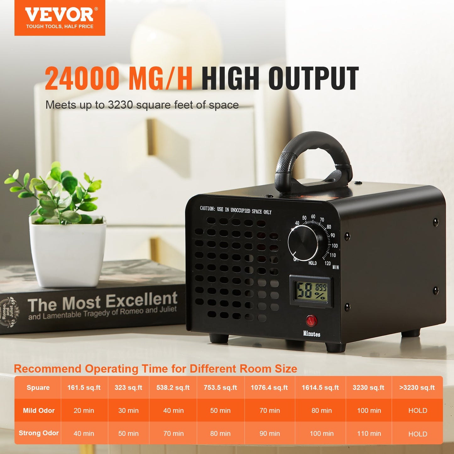 Ozone Generator 24000mg/h Ozone Machine Odor Remover with 0-120min