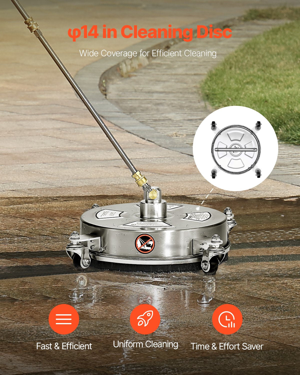 VEVOR 14" Pressure Washer Surface Cleaner, Stainless Steel Pressure