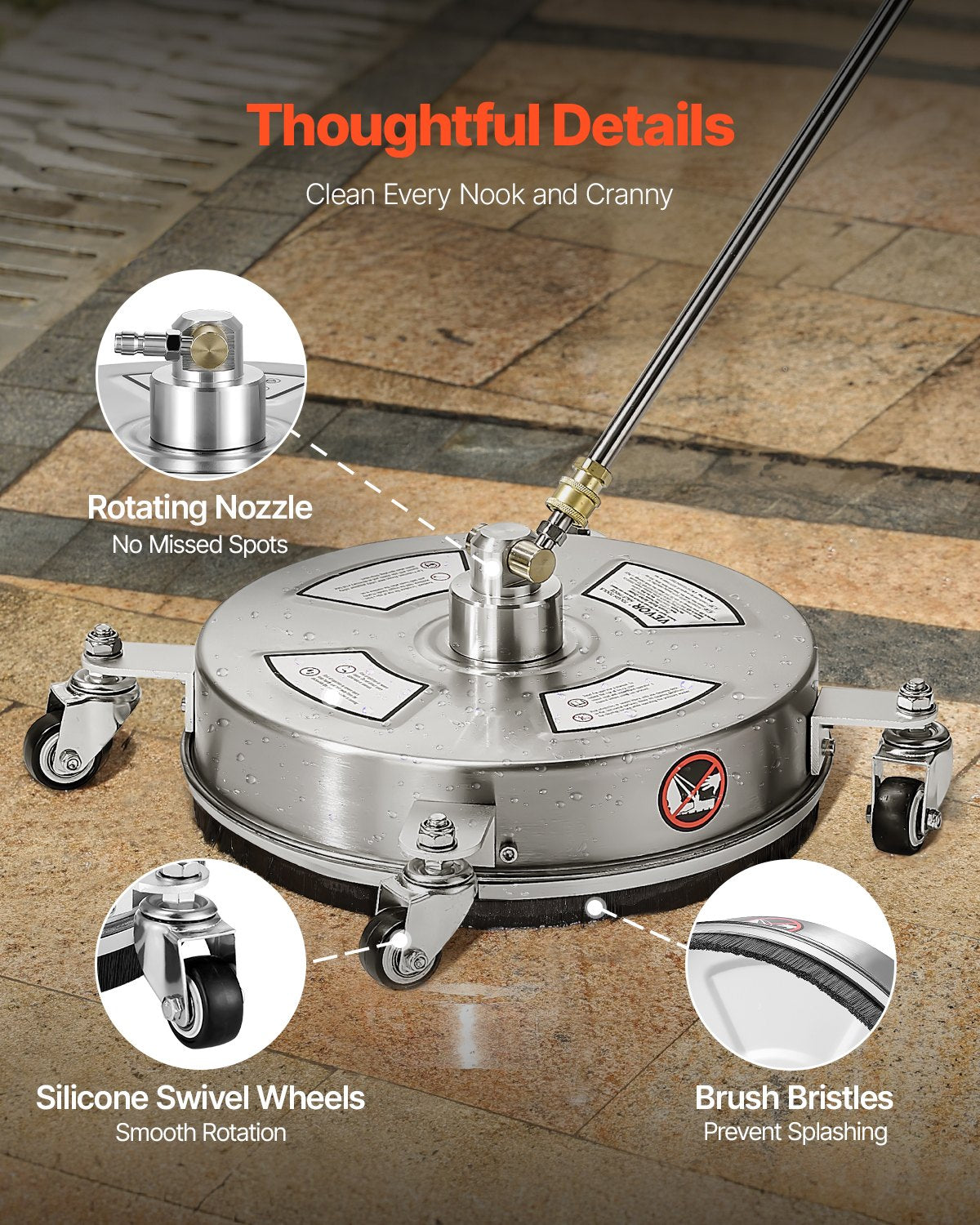 VEVOR 14" Pressure Washer Surface Cleaner, Stainless Steel Pressure