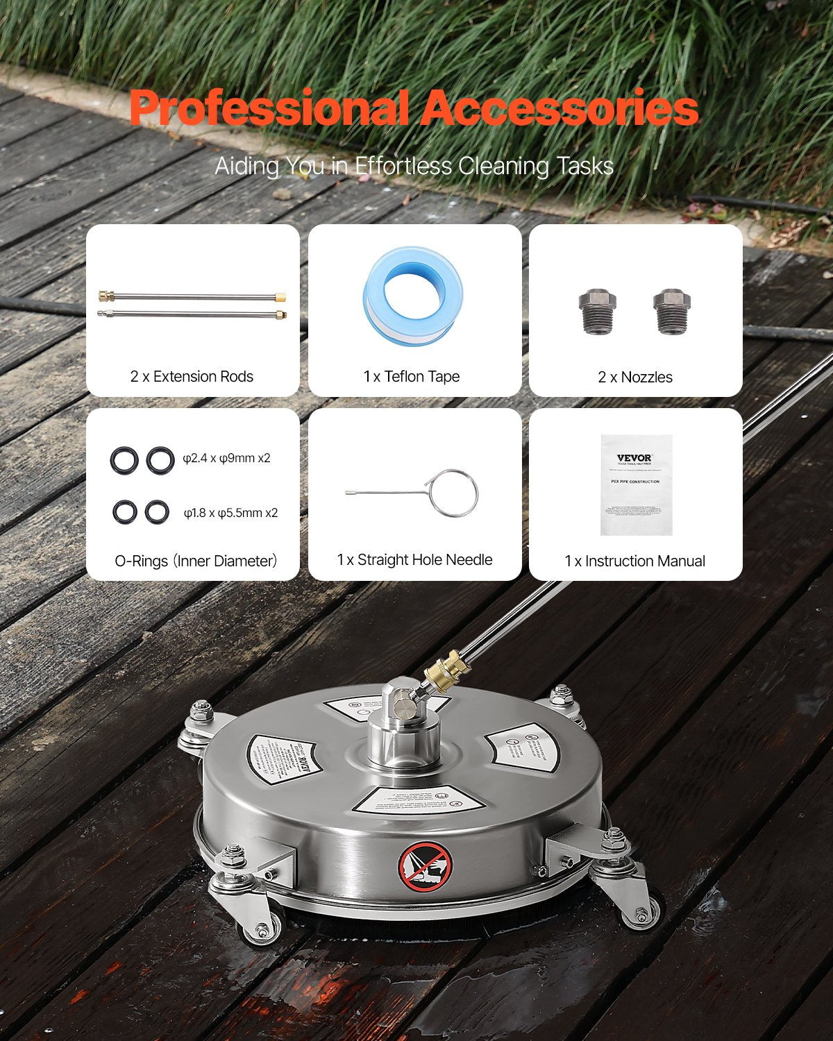 VEVOR 14" Pressure Washer Surface Cleaner, Stainless Steel Pressure