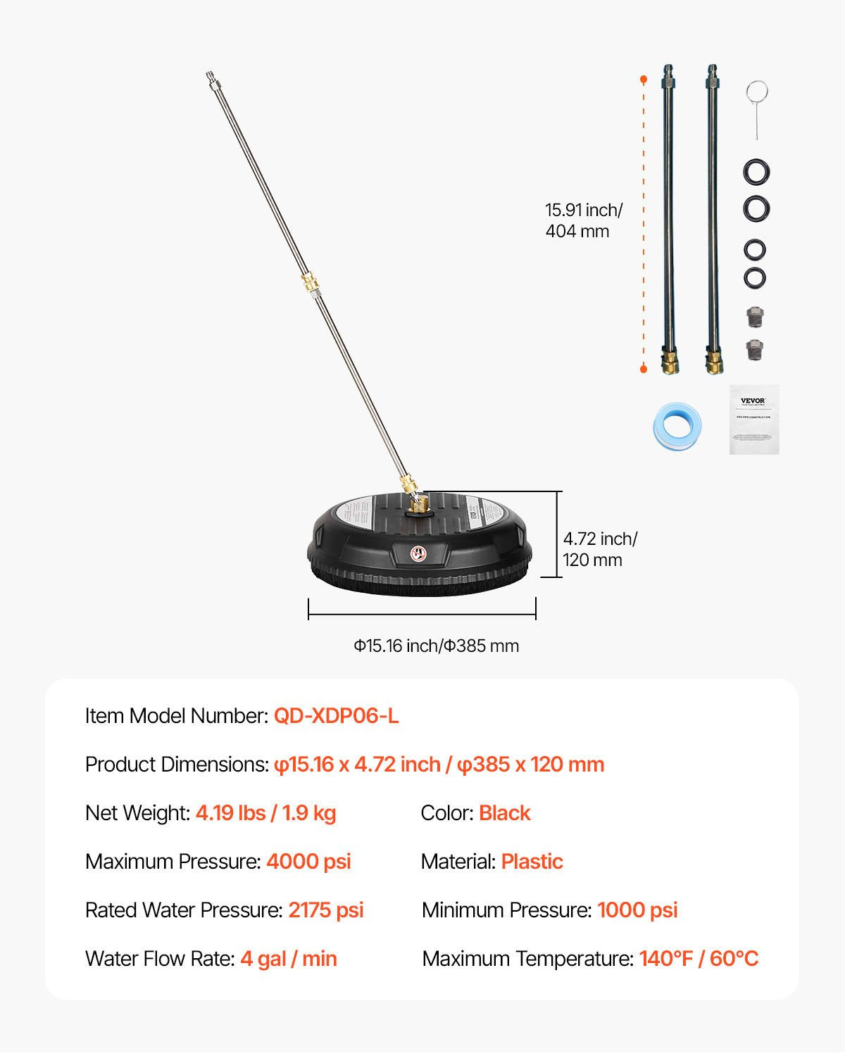 VEVOR 15" Pressure Washer Surface Cleaner, Plastic Pressure Washer