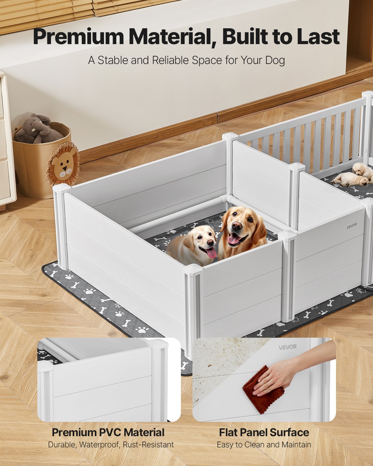 Dogs Whelping Box, 93.3x48.4x18.1 inch, Plastic PVC Puppies Playpen