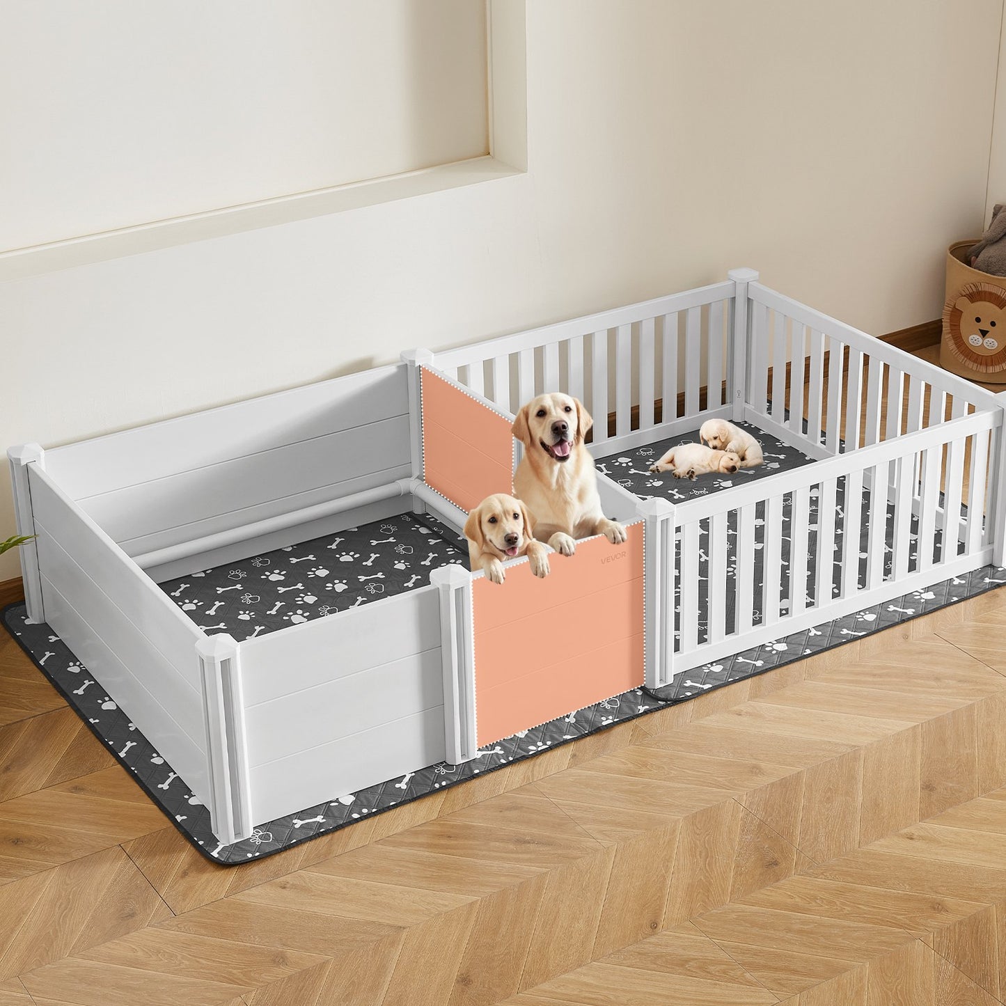 Dogs Whelping Box, 93.3x48.4x18.1 inch, Plastic PVC Puppies Playpen