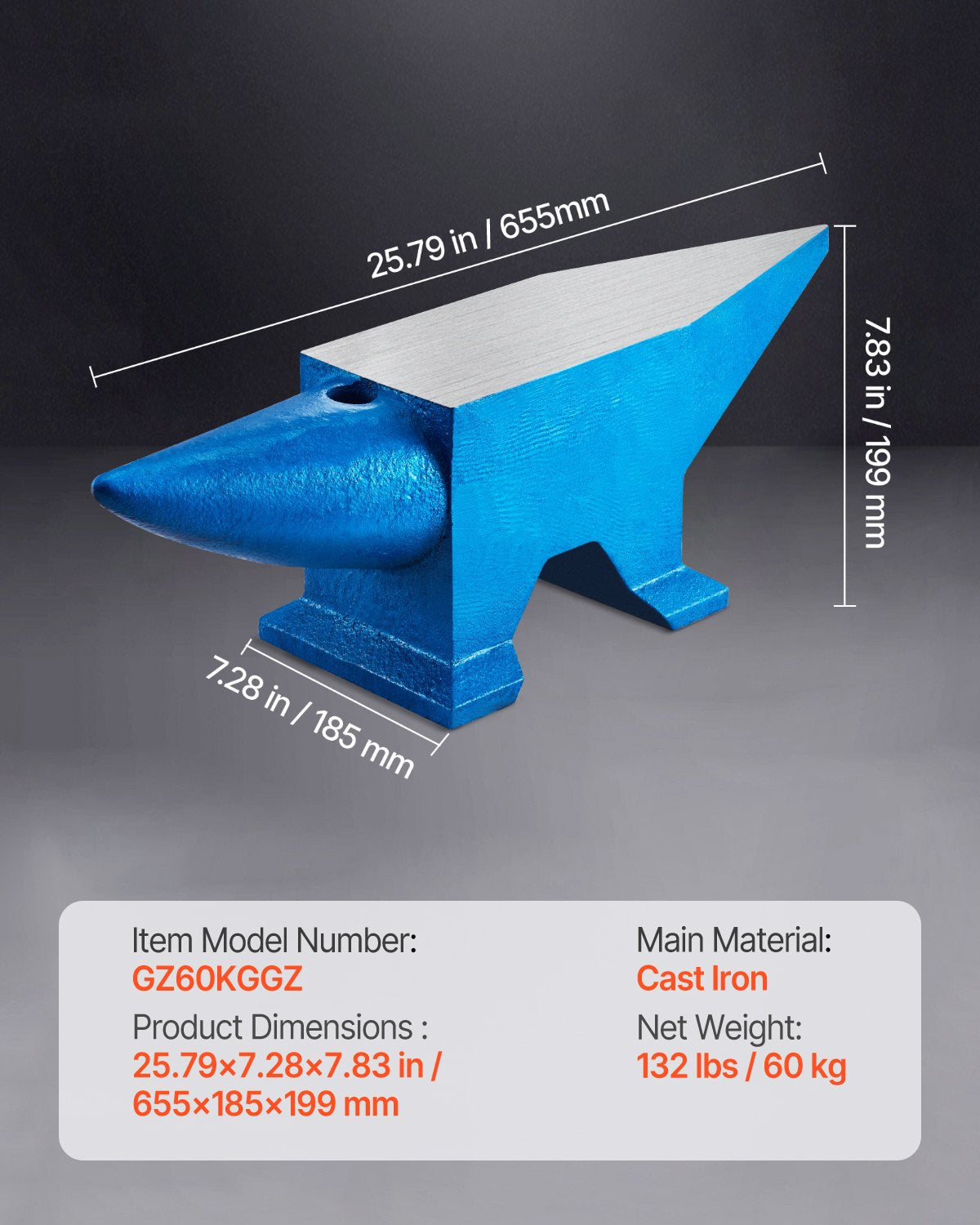 VEVOR Single Horn Anvil 132Lbs Cast Steel Anvil Blacksmith for Sale