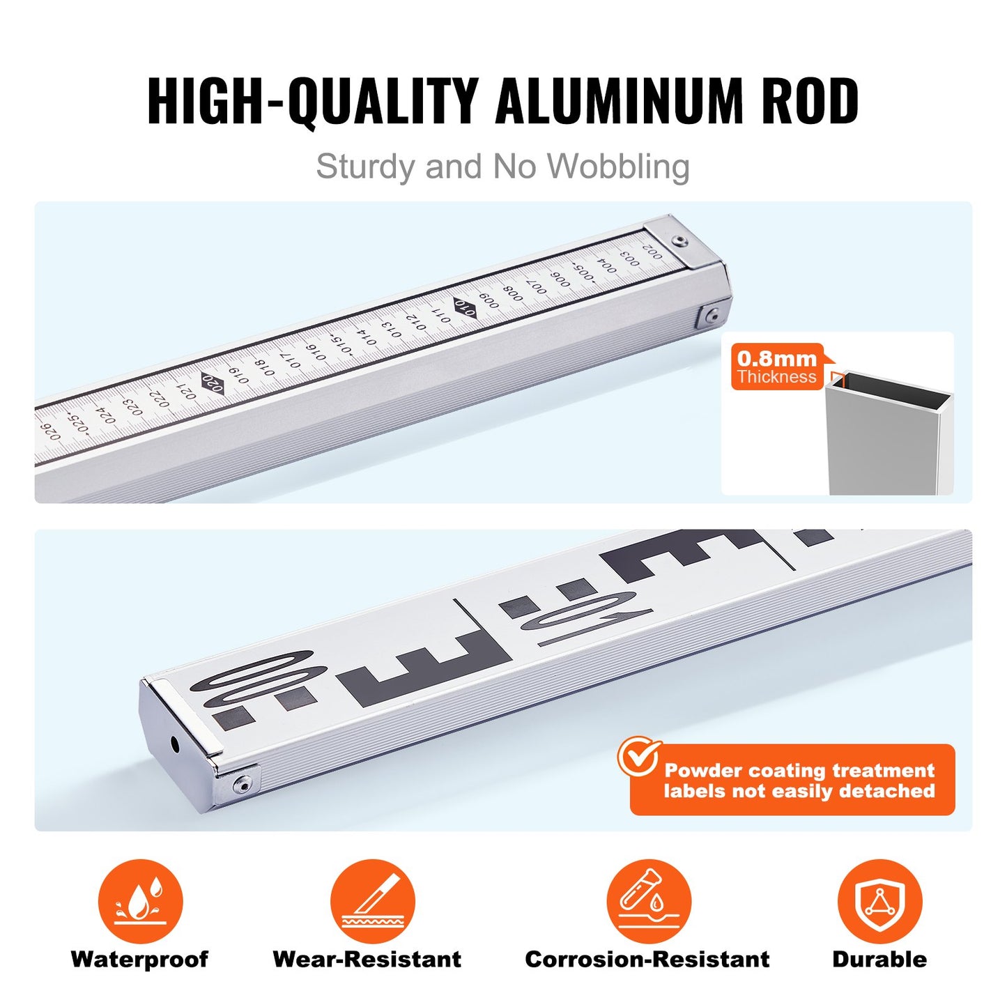 Aluminum Grade Rod, 5M Metric Telescopic Measuring Rod, Double-Sided