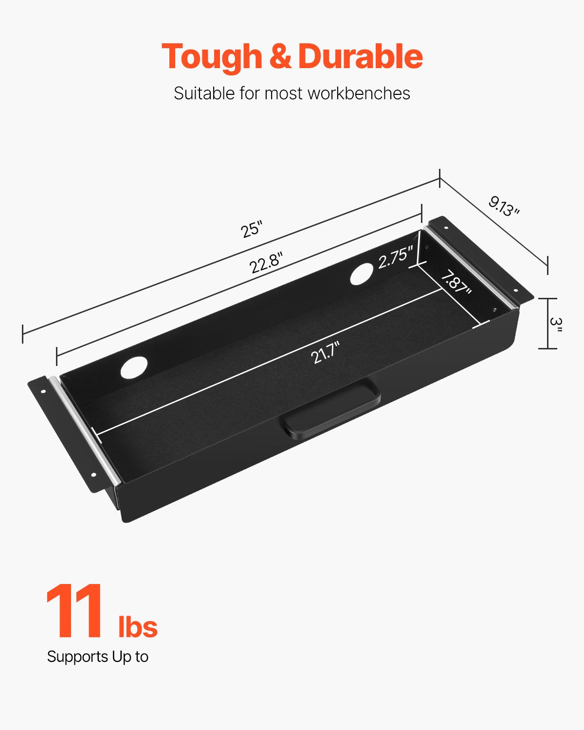 VEVOR 22" Wide Under Desk Drawer Slide Out, Under Desk Mounted