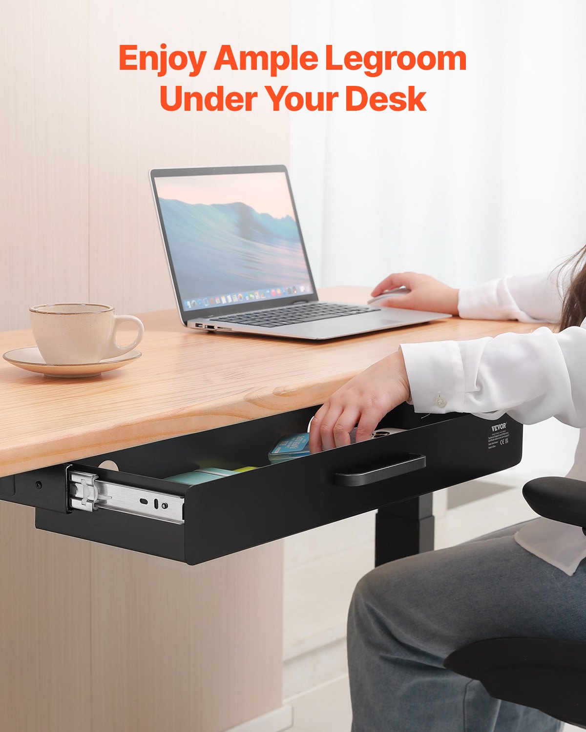VEVOR 22" Wide Under Desk Drawer Slide Out, Under Desk Mounted