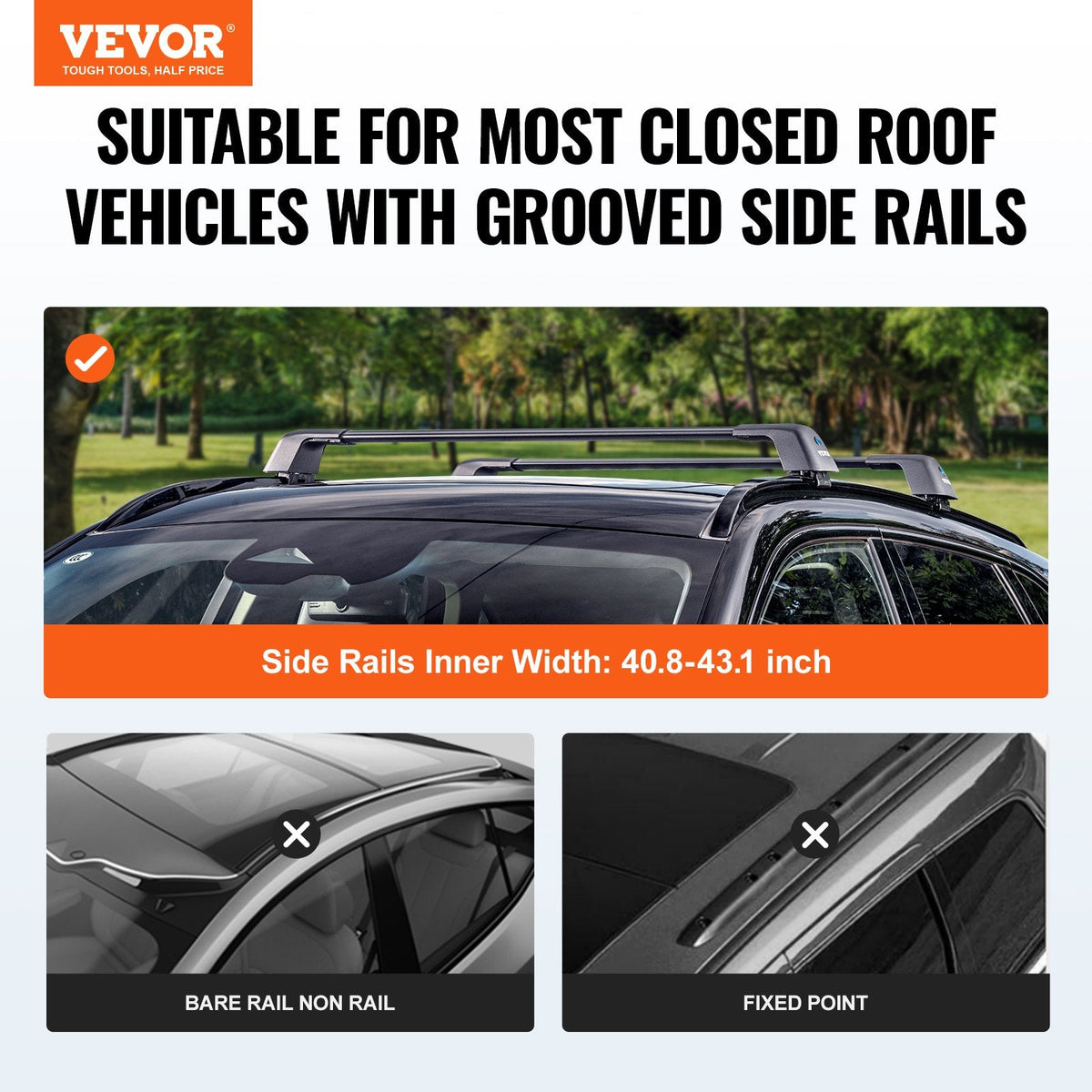 VEVOR Universal Roof Rack Crossbar Max 122.9 cm Fits Grooved Side
