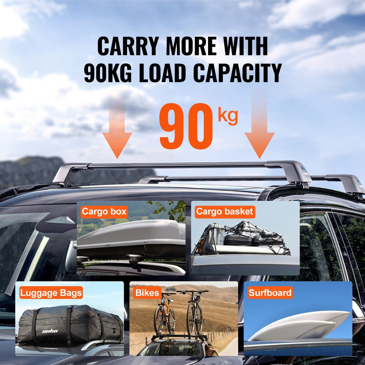 VEVOR Universal Roof Rack Crossbar Max 122.9 cm Fits Grooved Side