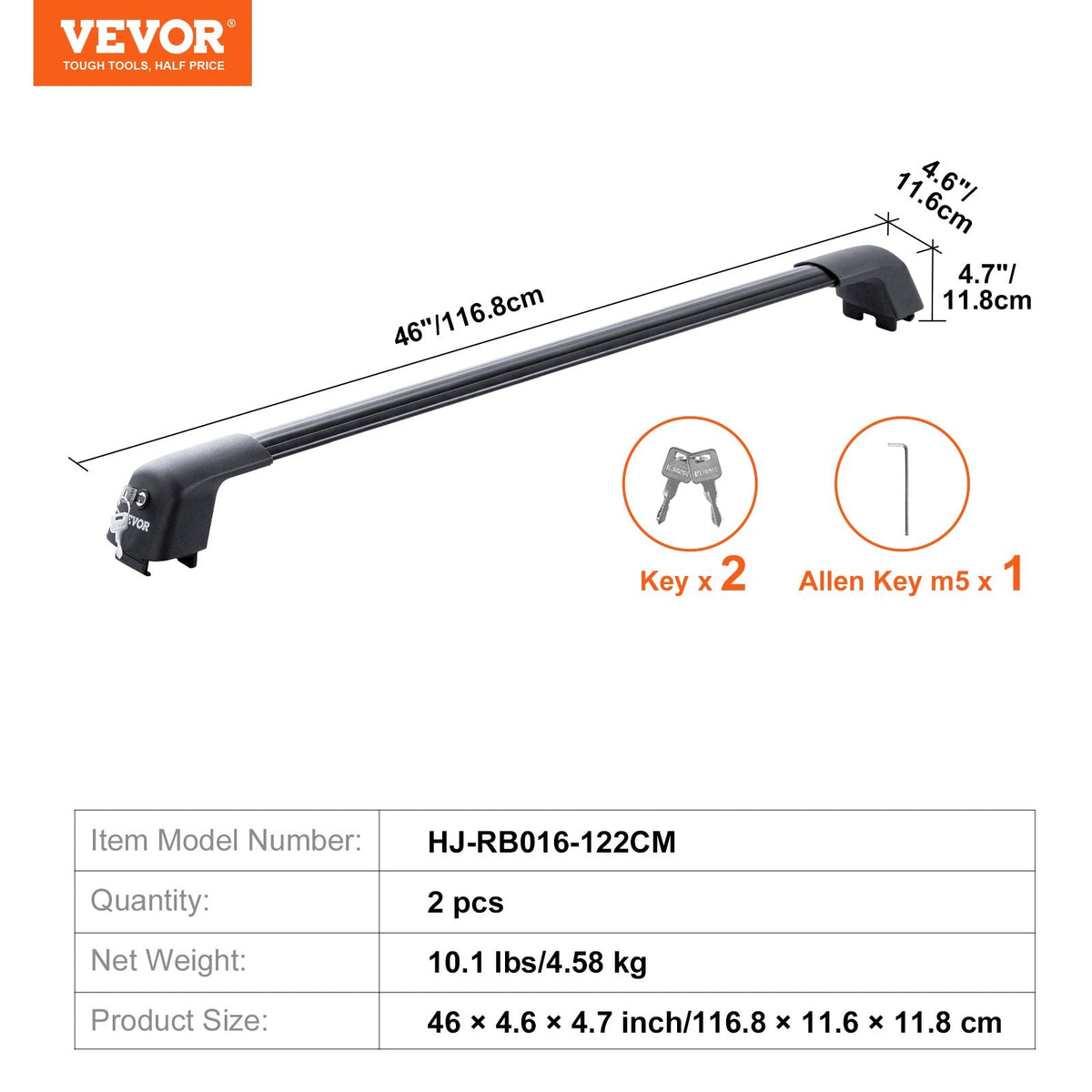 VEVOR Universal Roof Rack Crossbar Max 122.9 cm Fits Grooved Side