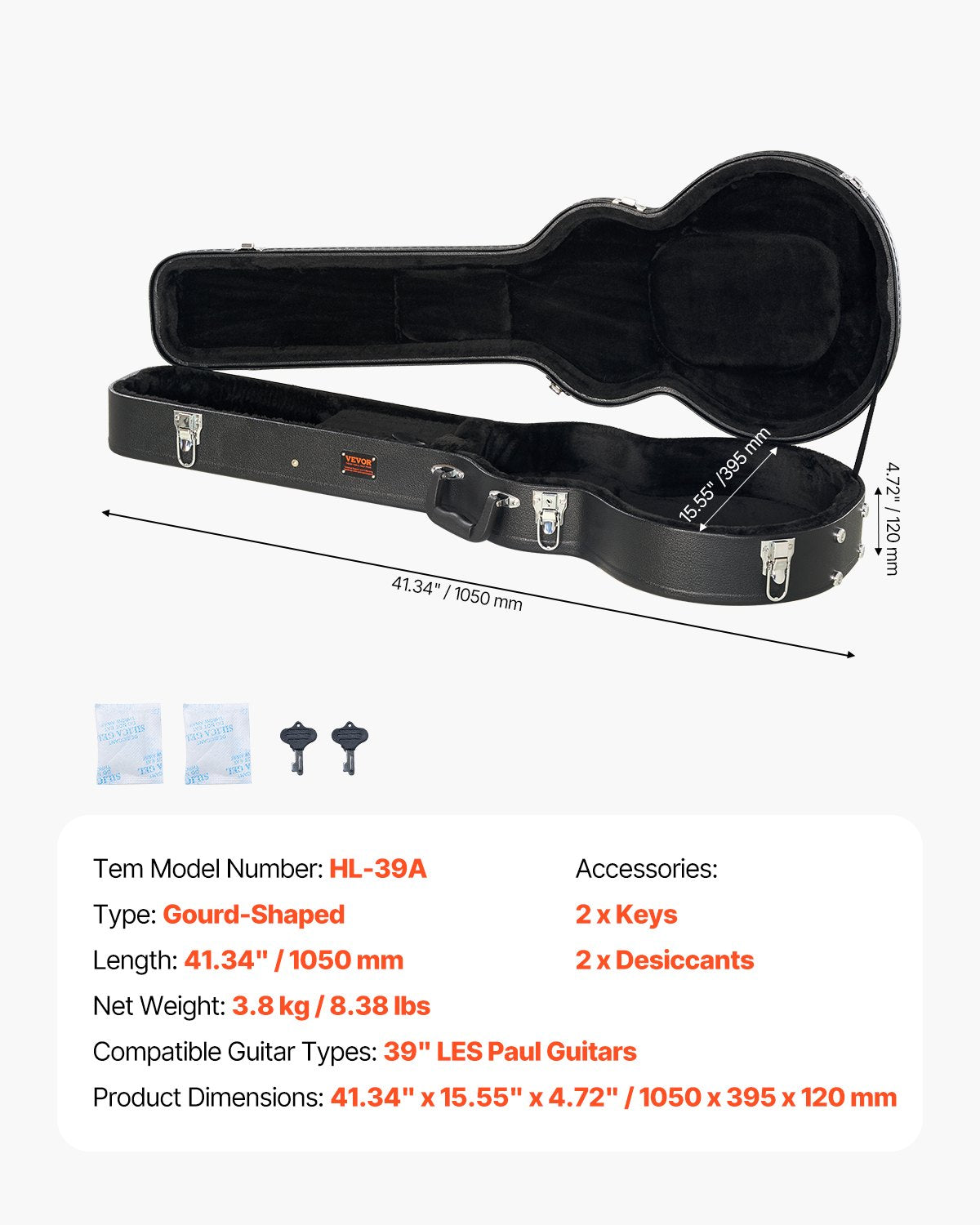 VEVOR Electric Guitar Hard Case 41.34 in/105cm With Lock And Key for