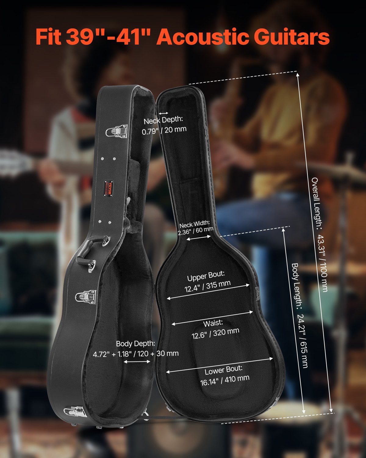 VEVOR Acoustic Guitar Hard Case 43.31 in / 110 cm With Lock And Keys