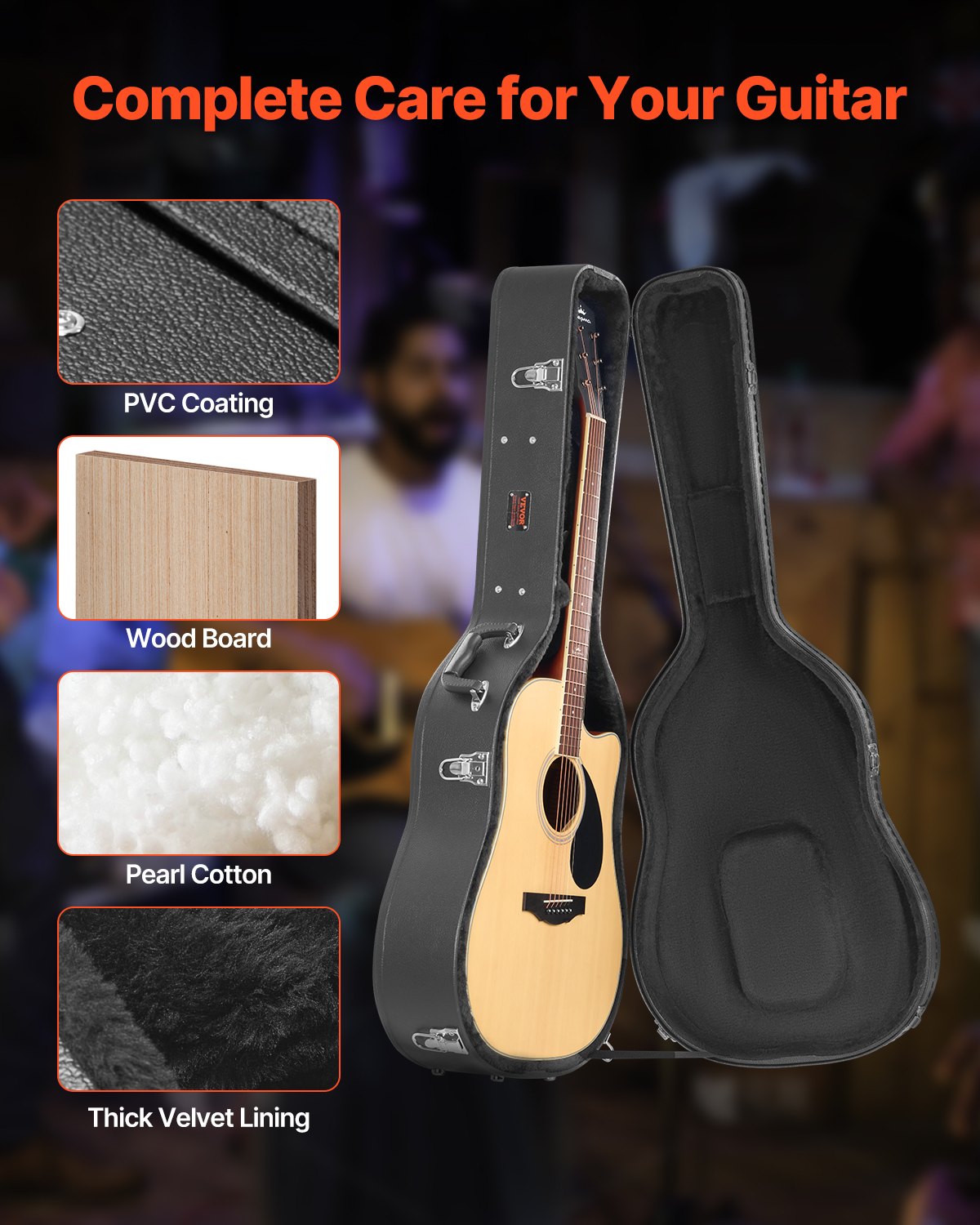 VEVOR Acoustic Guitar Hard Case 43.31 in / 110 cm With Lock And Keys