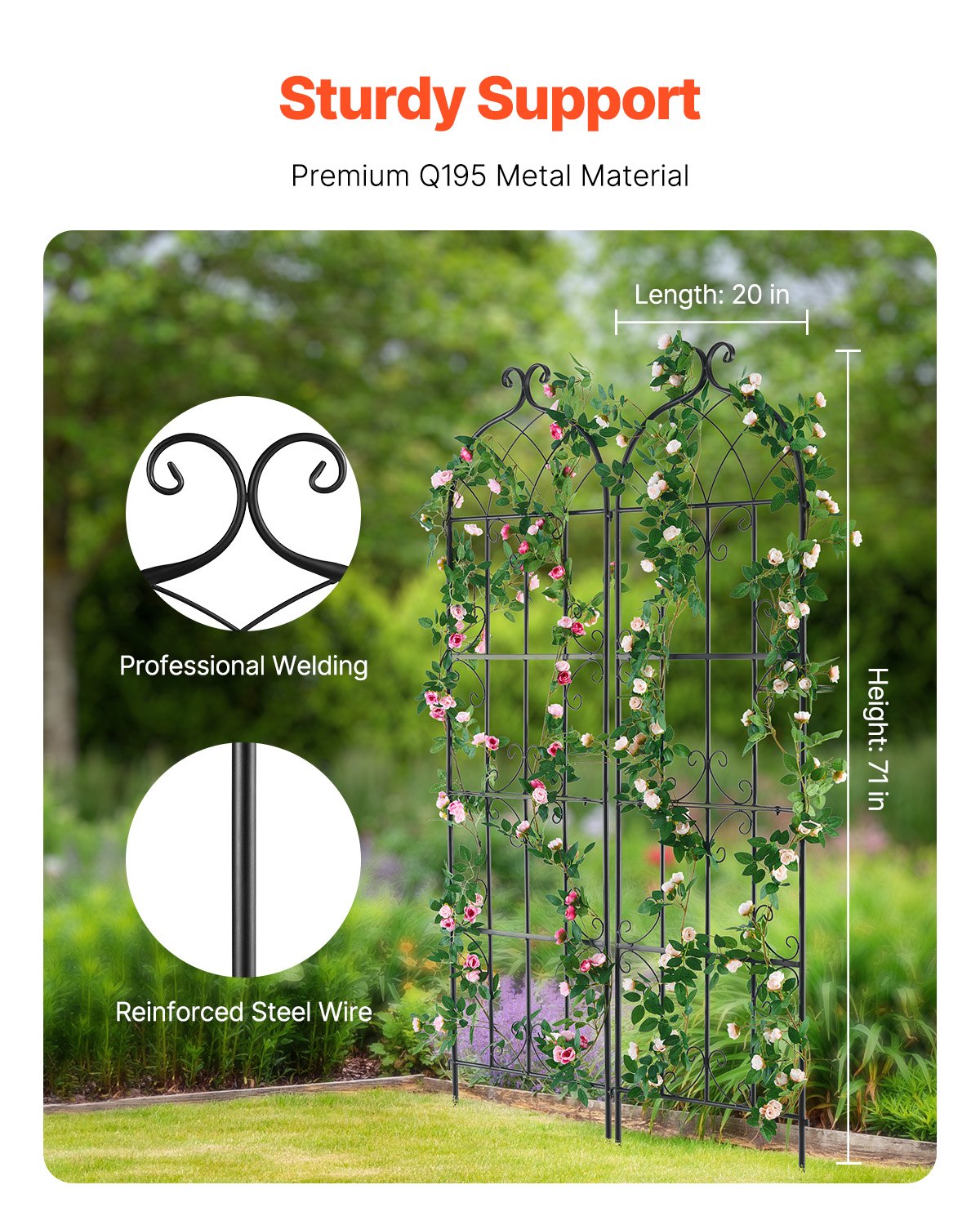 VEVOR Garden Trellis for Climbing Plants, 71 x 20 in, 2 Packs