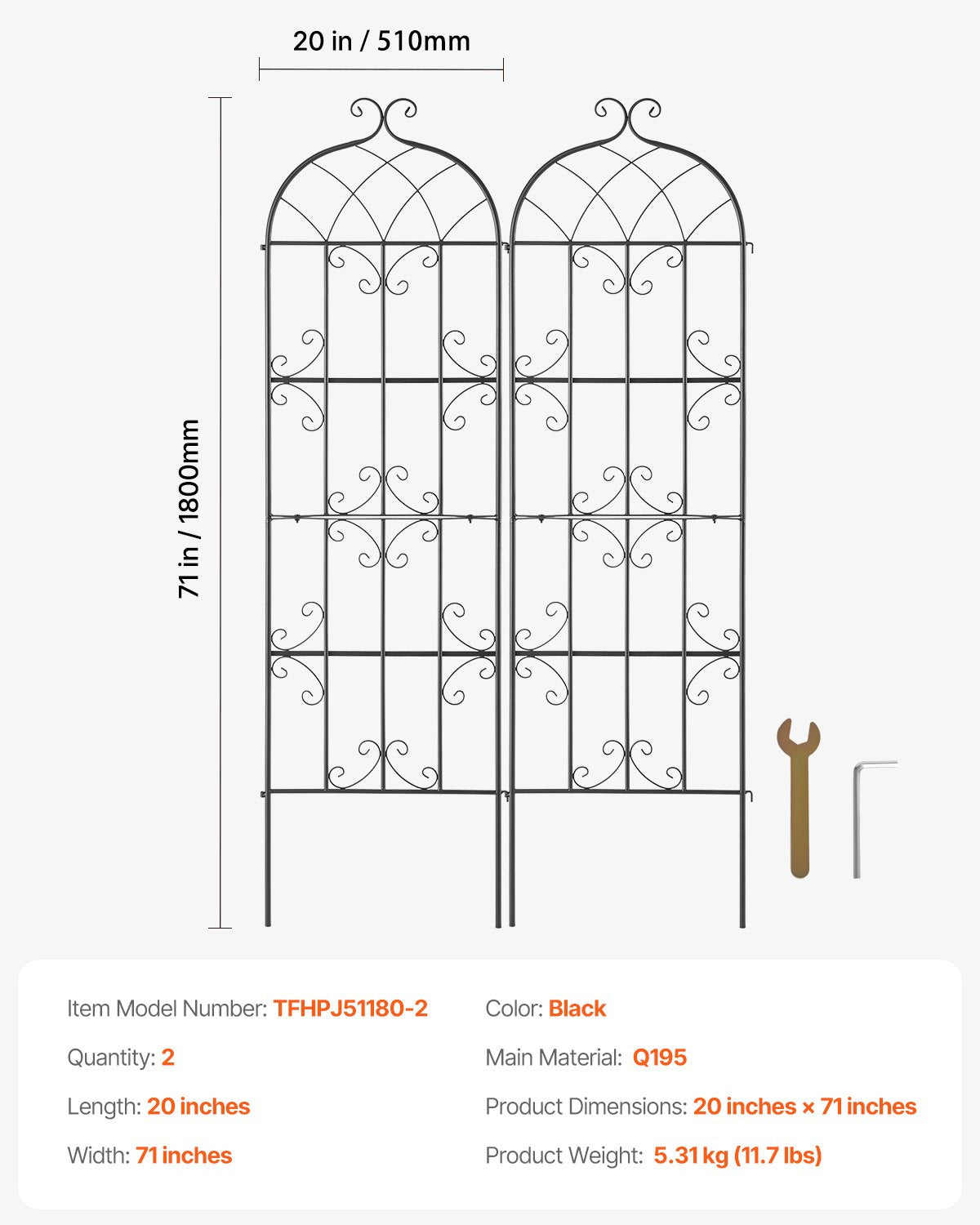 VEVOR Garden Trellis for Climbing Plants, 71 x 20 in, 2 Packs