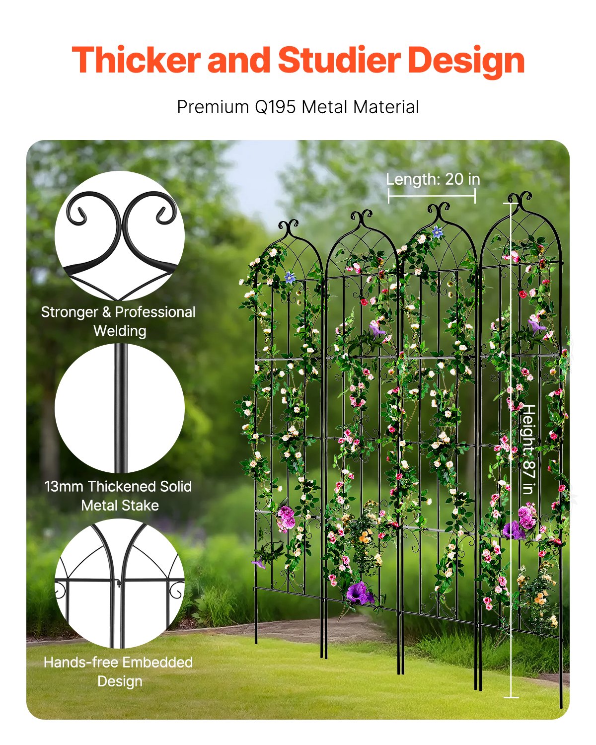 VEVOR Garden Trellis for Climbing Plants, 87 x 20 in, 4 Packs