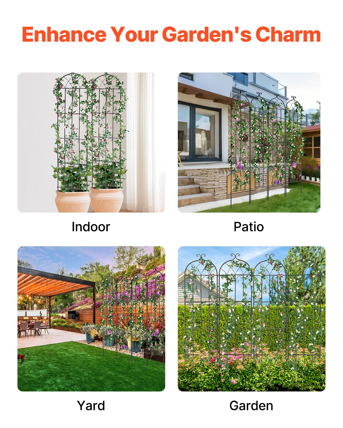 VEVOR Garden Trellis for Climbing Plants, 87 x 20 in, 4 Packs