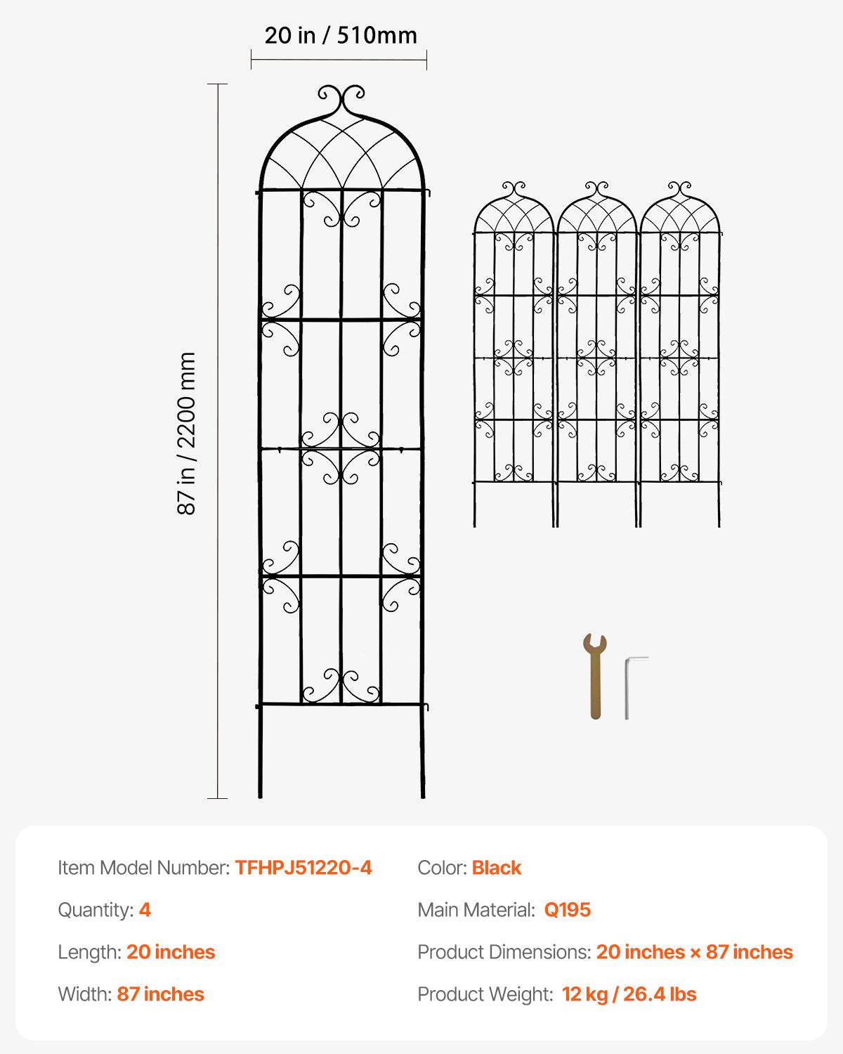 VEVOR Garden Trellis for Climbing Plants, 87 x 20 in, 4 Packs